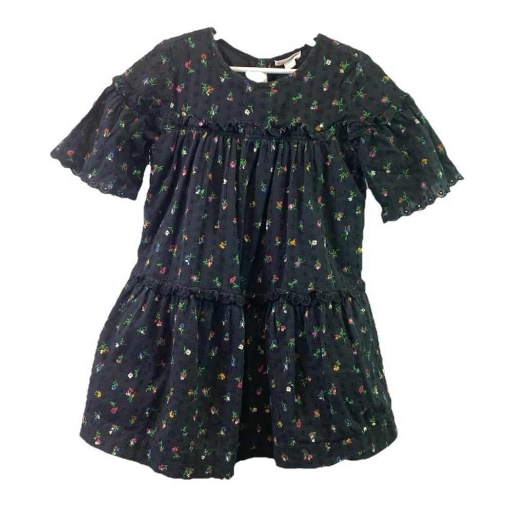 J Crew Crewcuts Girls Dress Black Floral Tiered 100% Cotton Lined Boho Sz 6